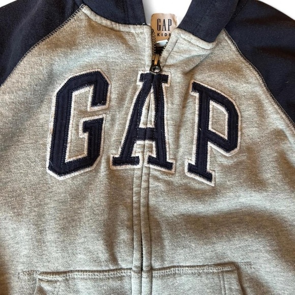 Kids Gap Zip-Up Hoodie, Size Small | Heather Gray with Navy Arms & Hood - Picture 2 of 5